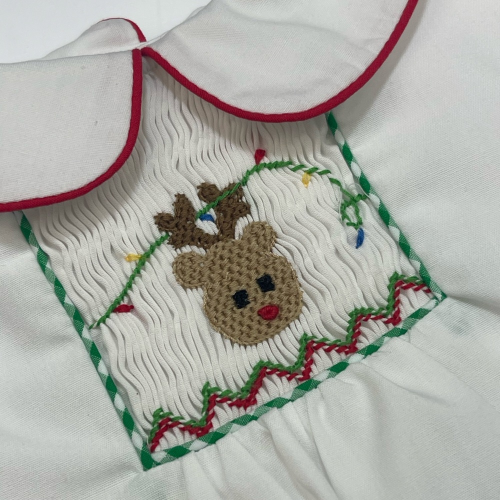 NWT Petit Ami Boy Smocked Reindeer Inset Long Sleeve Gingham Diaper Set - Picture 4 of 5